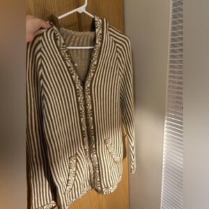 soft knit brown and white sweater